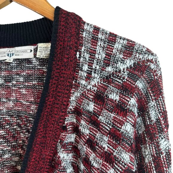 Vintage American Crusader Maroon Abstract Knit Cardigan Men’s XL Grunge Cobain - Picture 4 of 6